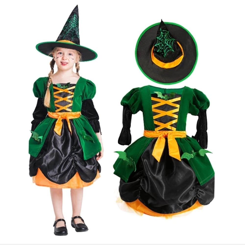 IKALI Witch Costume, Kids Spider , Halloween Spiderella Outfit Size 8/10…
